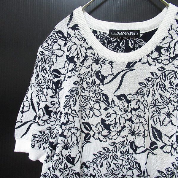 レオナール LEONARD 半袖ニット カットソー プルオーバー 花柄 レディース x958725ss