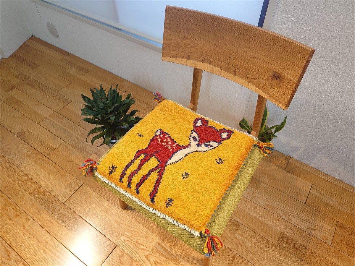 ペルシャ ギャッベ ミニマット 横39.5x40.5㎝ バンビ 黄金色 T9410