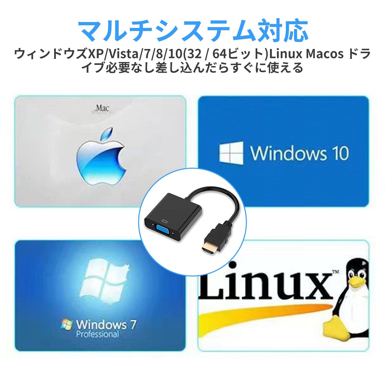 HDMI → VGA 変換アダプタ 変換ケーブル HDMI → VGA (D-Sub 15pin) 変換アダプタ HD パソコン TV コンバータ（ブラック）