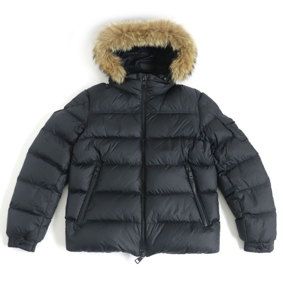 美品□20-21AW MONCLER/モンクレール MARQUE GIUBBOTTO ロゴワッペン付き ダブルジップ フーデッド ダウンジャケット  ブラック 1 正規品