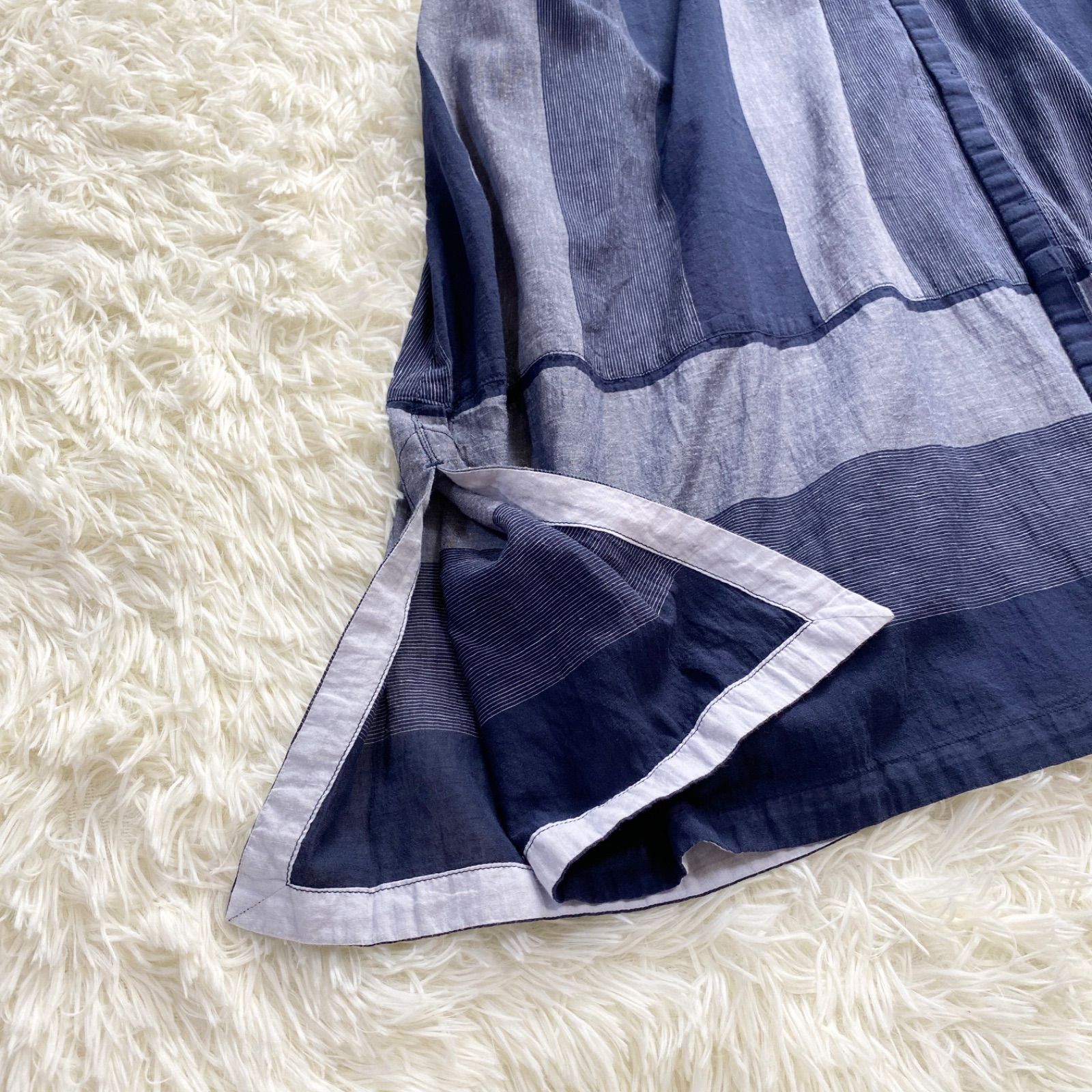 pas de calais】パドカレ ロングシャツワンピース リネン混 ネイビー