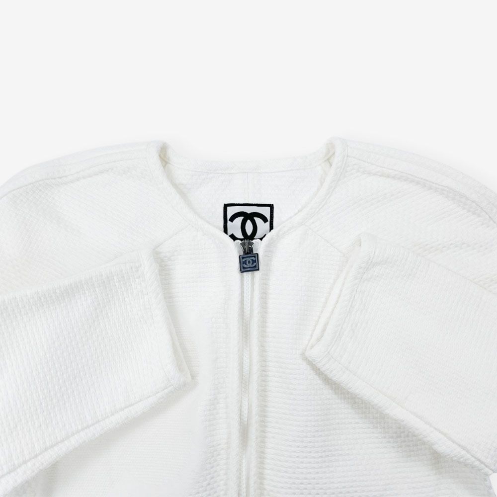 美品 CHANEL シャネル カメリア ココマーク ノーカラー コットン