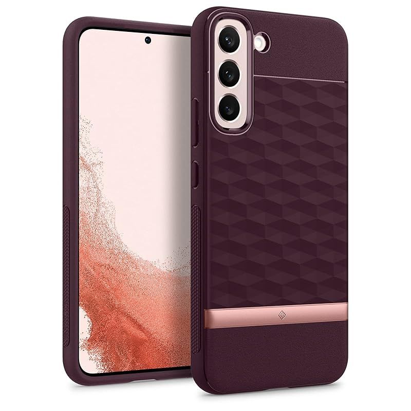 Caseology Galaxy S22 ケース TPU 高級 立体パターン カバー PCバー 耐久性 パララックス - バーガンディ 1