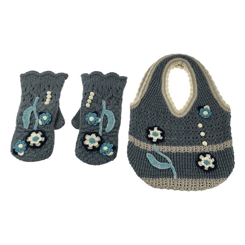 Mame Kurogouchi | 2022AW | 2セット Floral Motif Hand－Knitted Handbag / ハンドバッグ × Floral Motif Hand－Knitted Gloves / グローブ 手袋