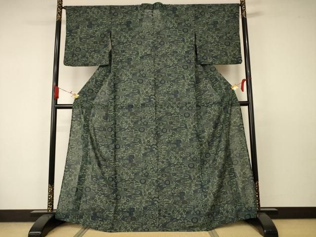 平和屋着物▽小紋 単衣 変わり縞 鬼しぼ縮緬 洗える着物 AAAU8651fy