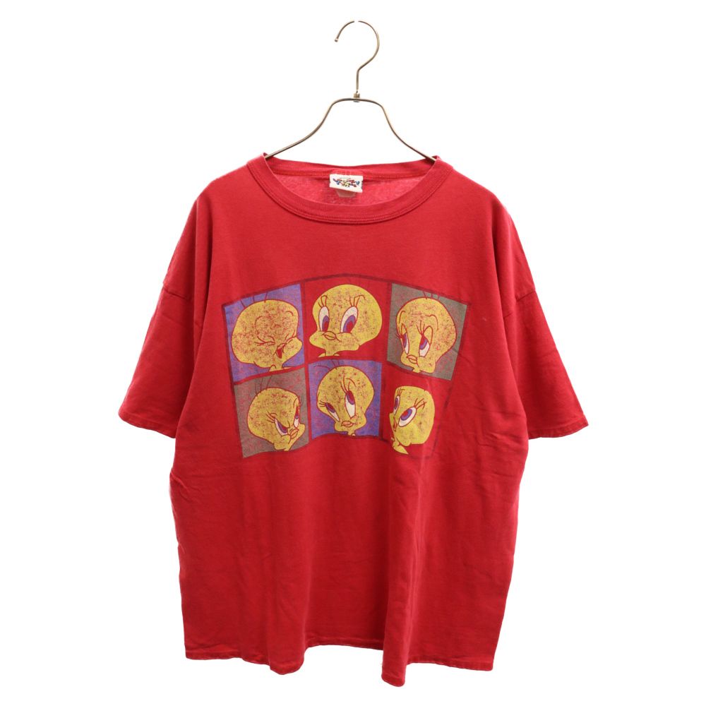VINTAGE (ヴィンテージ) 90S LOONEY TUNES ルーニートゥイーティー フロントプリントデザイン 半袖Tシャツ カットソー レッド