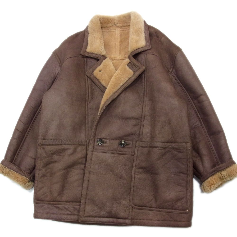 VINTAGE シープスキン　羊皮　レザージャケット　ブルゾン　ムートン VINTAGE○高級 90s ムートン レザー ランチ コート ジャケット