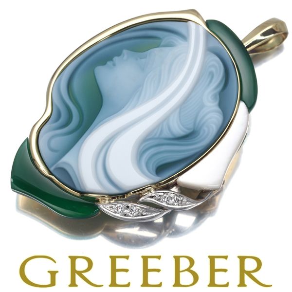 エルヴィンポーリー ブローチ兼ペンダントトップ メノウ シェル ダイヤ  