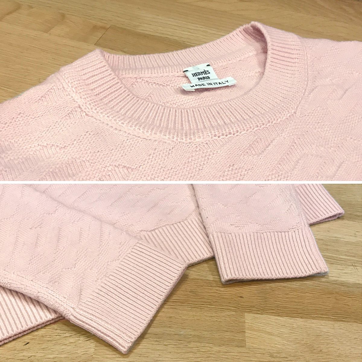 新品同様】エルメス H柄 クルーネック 長袖ニット セーター ローズ