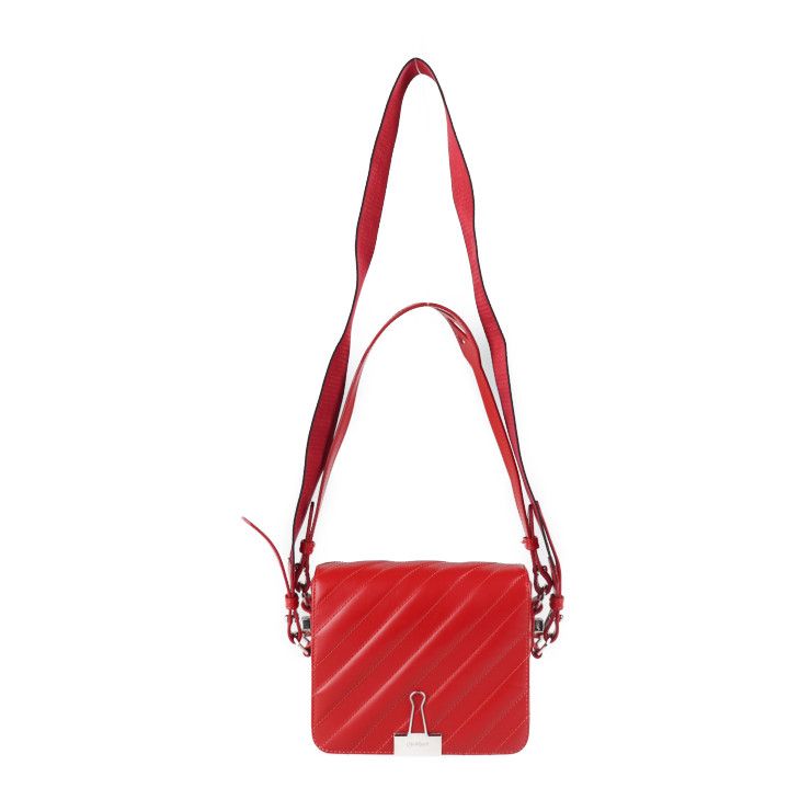 ＠✨OFF-WHITE 穴あき　ショルダーバッグ　2way レッド OFF-WHITE オフホワイト ショルダーバッグ レザー レッド系 バインダー