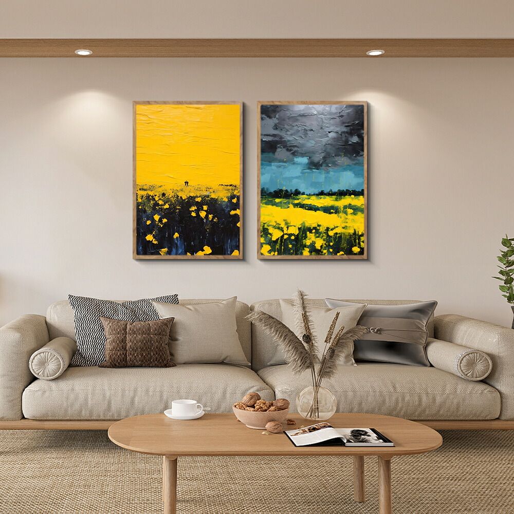 阪画屋 黄色の花田[40*50] アートパネル アートボード 壁掛け 部屋飾り