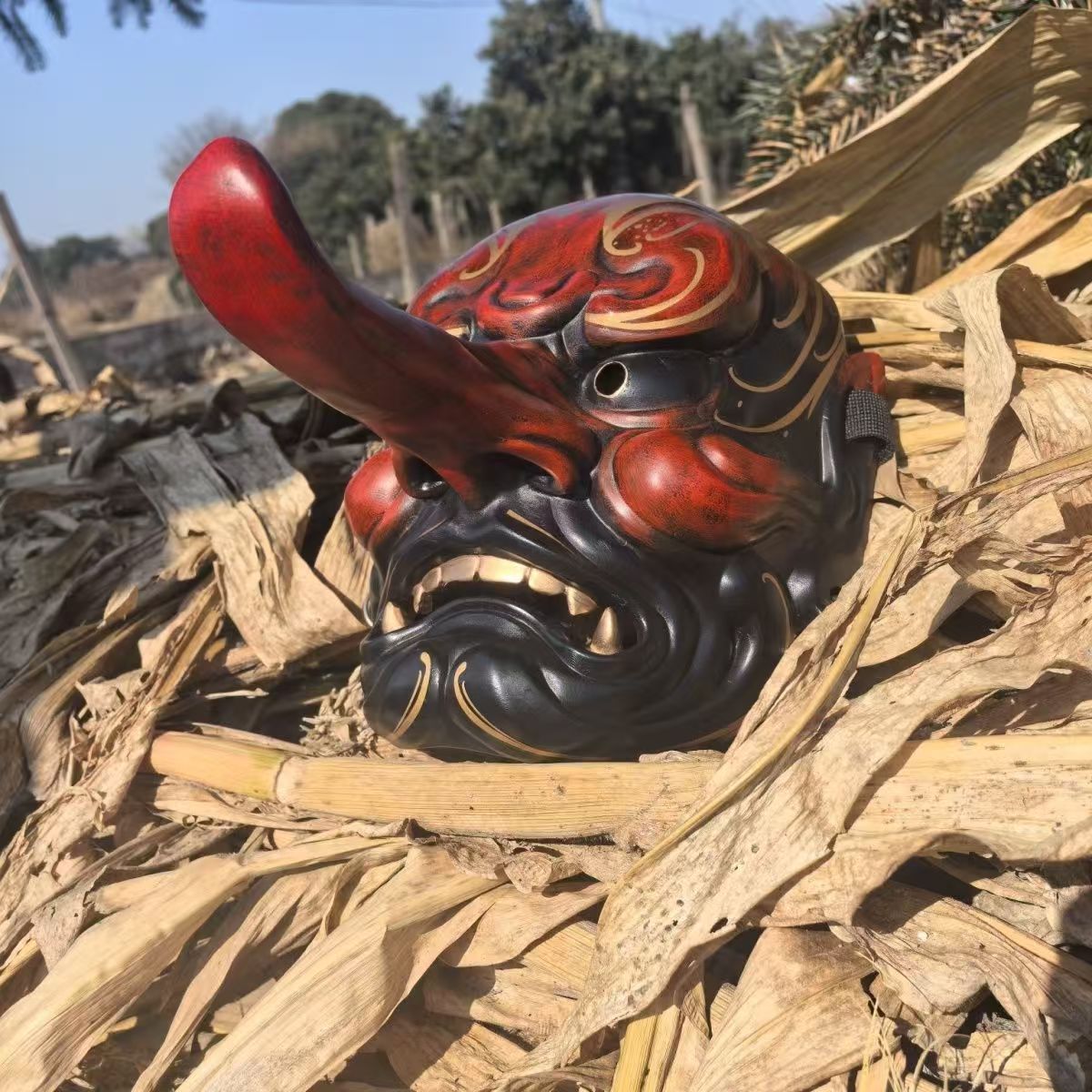 大天狗面具 樹脂彩色彫刻