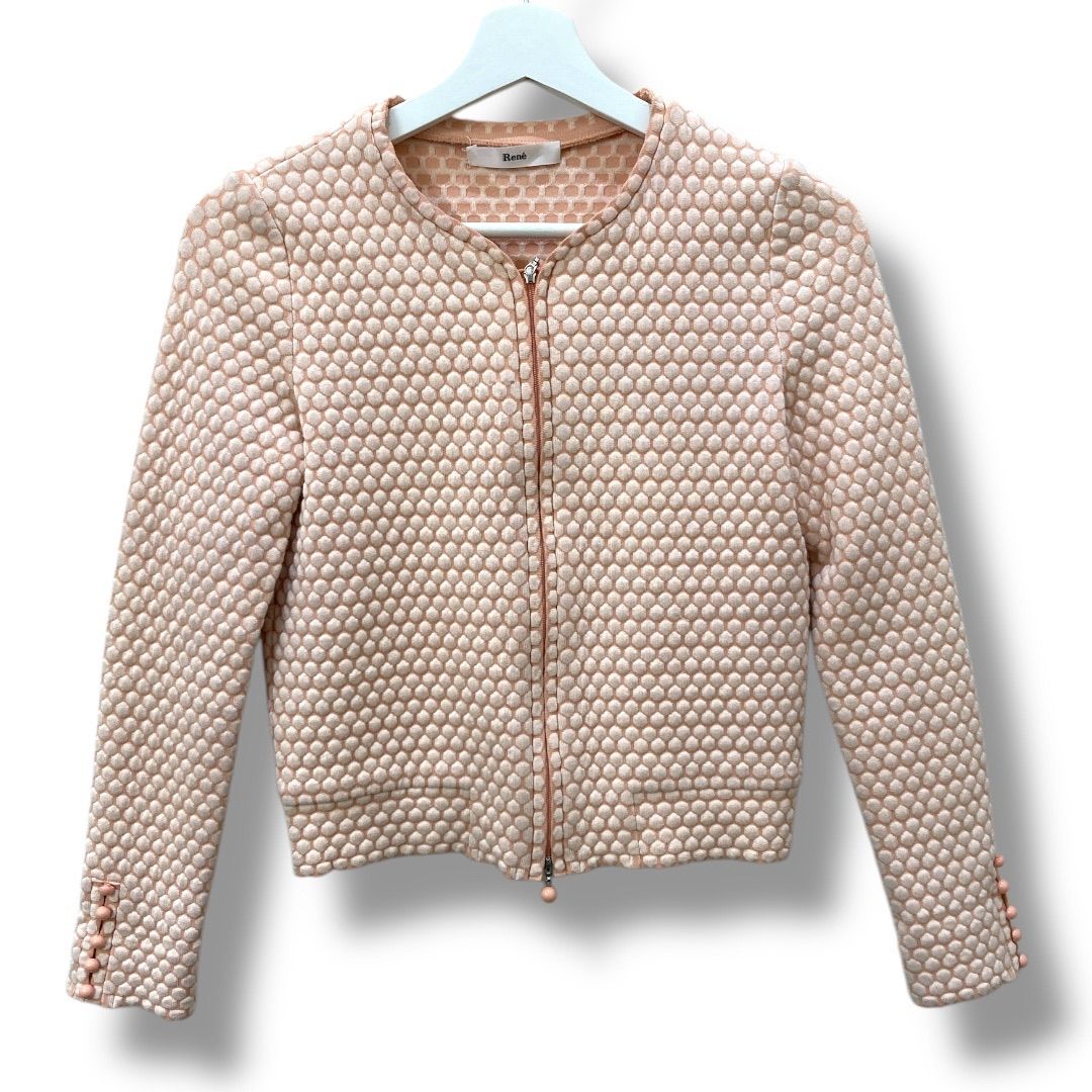 美品 Rene ルネ ノーカラージャケット ブルゾン ダブルジップ 6512240 