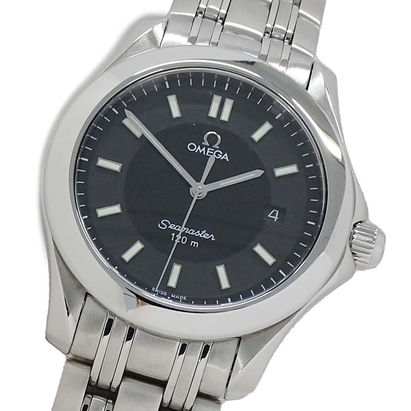 オメガ OMEGA シーマスター 2511.52 時計 メンズ ブランド 120m デイト クオーツ QZ ステンレス SS シルバー ブラック 磨き済み