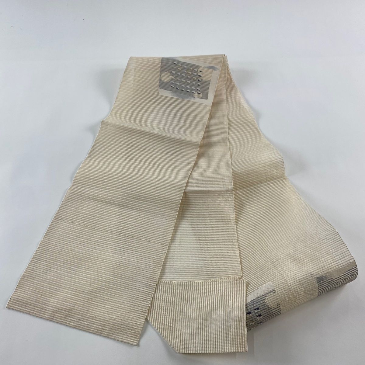 帯1323 ●高級 正絹 夏帯 松葉仕立て 名古屋帯 名古屋帯 秀品 夏帯 八寸名古屋帯 松葉仕立て 幾何学模様 灰色