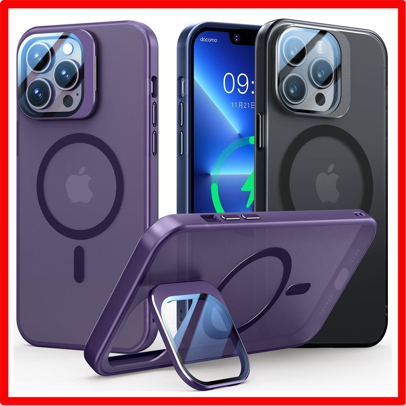 【セール中】 iPhone 13 Pro 用_ピンク WTAIYUN【レンズ保護+スタンド一体】iPhone 13 Pro用 ケース MagSafe 対応 米軍