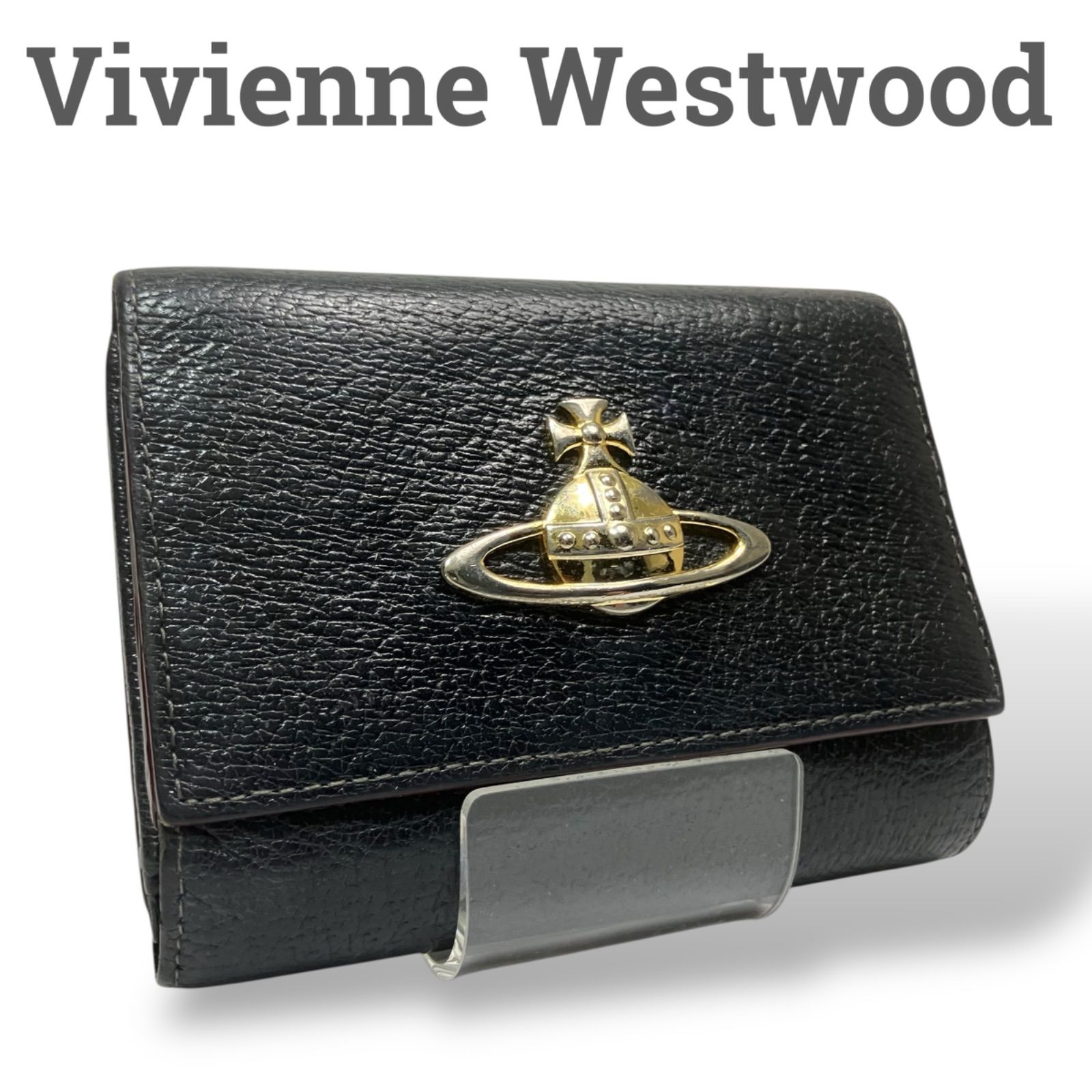 Vivienne Westwood ヴィヴィアンウエストウッド 三つ折り財布 がま口 ブラック レザー 本革 オーブ ロゴ入り 財布 レディース財布 長財布 折りたたみ財布 ブランド財布 人気財布