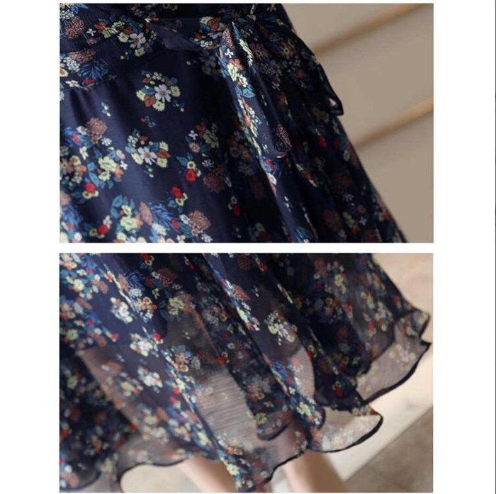 レトロフラワー ロング ワンピース 半袖 リゾート 夏 韓国 n3495 ワンピース 花柄 半袖 Vネック シフォン リゾートワンピ ロング