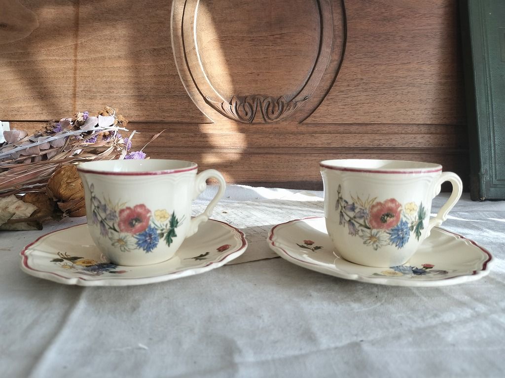フランス アンティーク アグレスト Agreste サルグミンヌ 花柄 カップ ソーサー 2客 セット