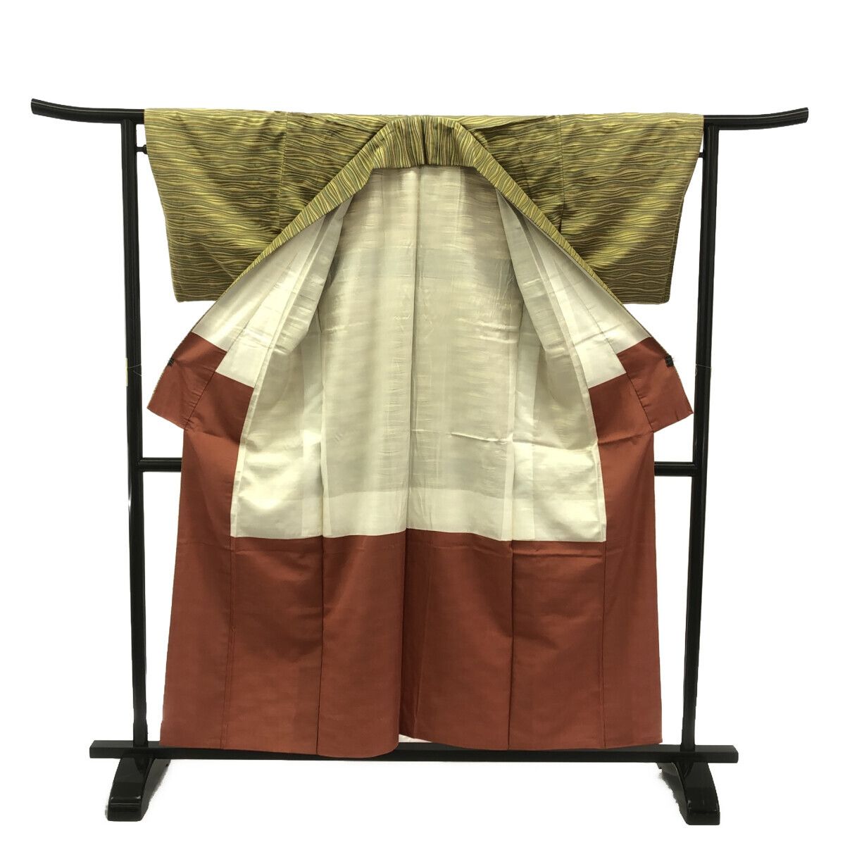 付下げ柄 総絞り着物 正絹 黒色 流水柄 袷 バチ衿 カジュアル 仕立て