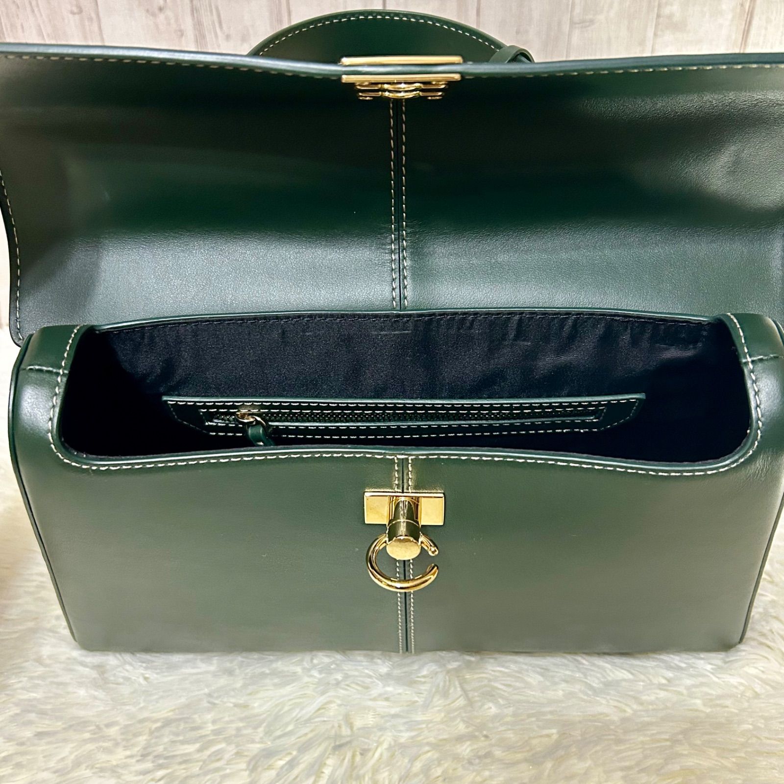 CAFUNE カフネ　ダークグリーン レザー ハンドバッグ ✴︎月末限定セール✴︎【美品】CAFUNE カフネ グリーン レザー