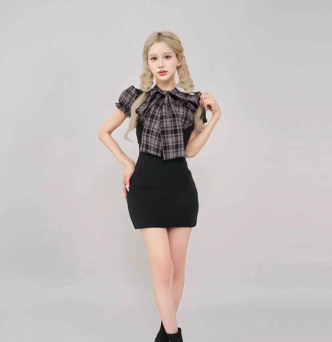 Darich ダリチ レイヤード ボタイ ニット ミニ ワンピース