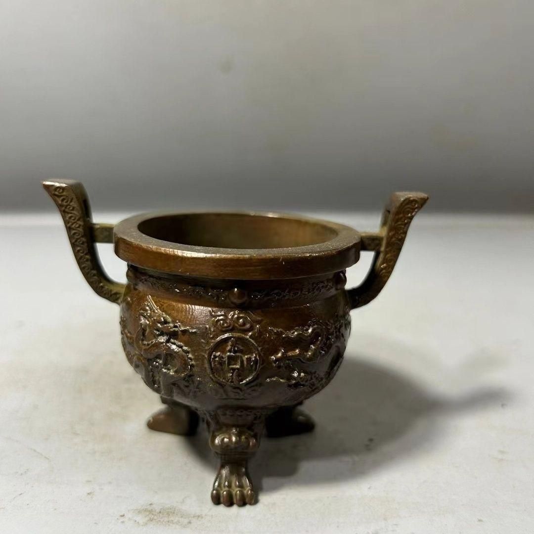銅細工 両耳瑞獣三足置物薫炉 香道具 装飾品 工芸品 美術品 置物