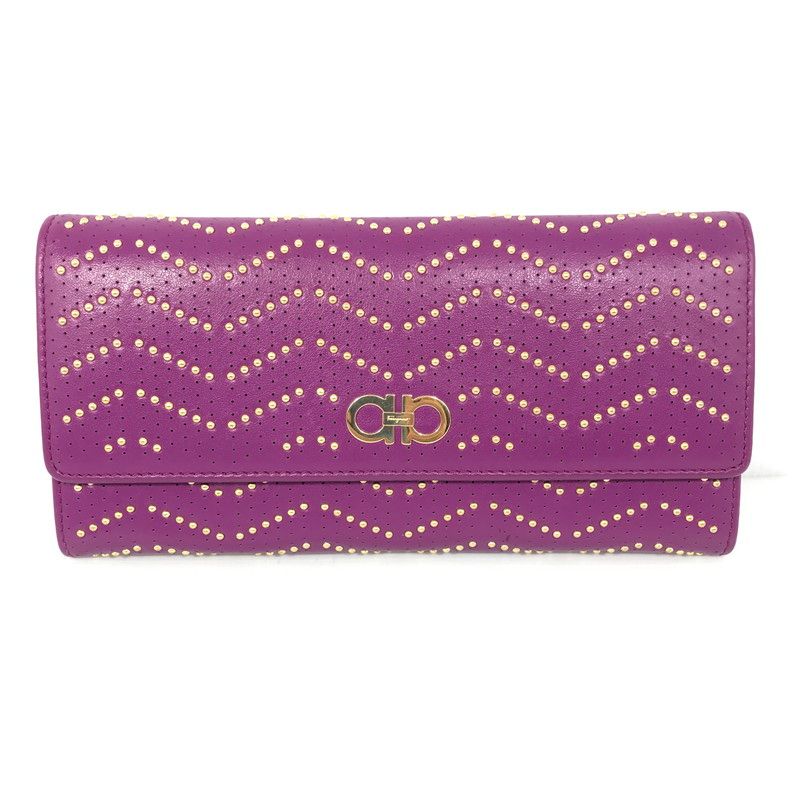 レディース Salvatore Ferragamo サルヴァトーレフェラガモ LEATHER LONG WALLET レザー ロングウォレット 二つ折り 長財布 200-250404-yk-23-TAG