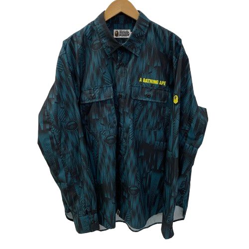 ア ベイシング エイプ A BATHING APE SPEED RACER RELAXED FIT SHIRT 001SHJ301003M 長袖シャツ グリーン XLサイズ 201MT-3876