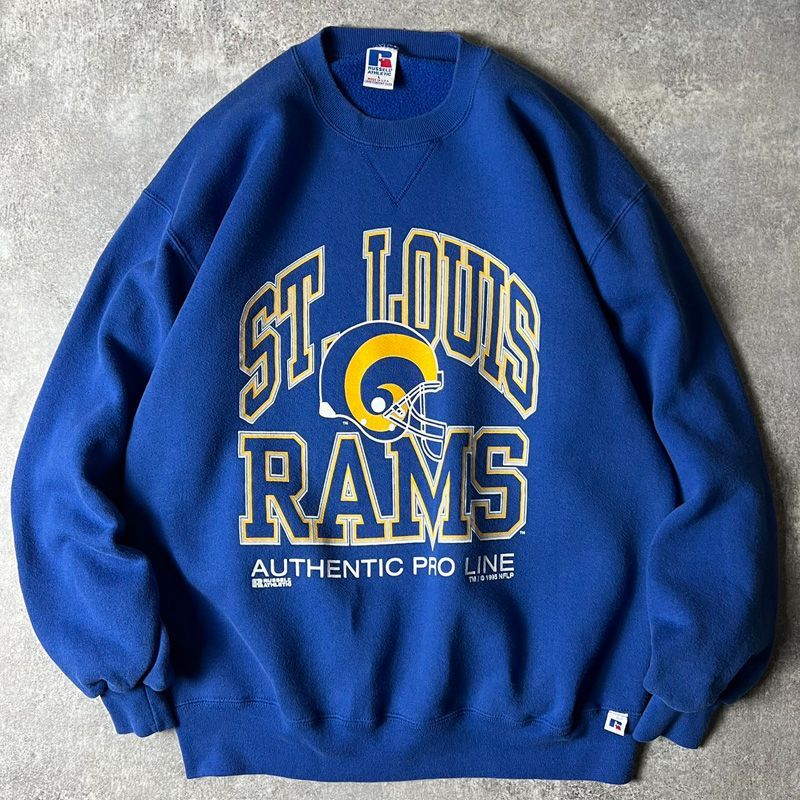 90s USA製 RUSSELL NFL セントルイス ラムズ 3段 プリント 前V