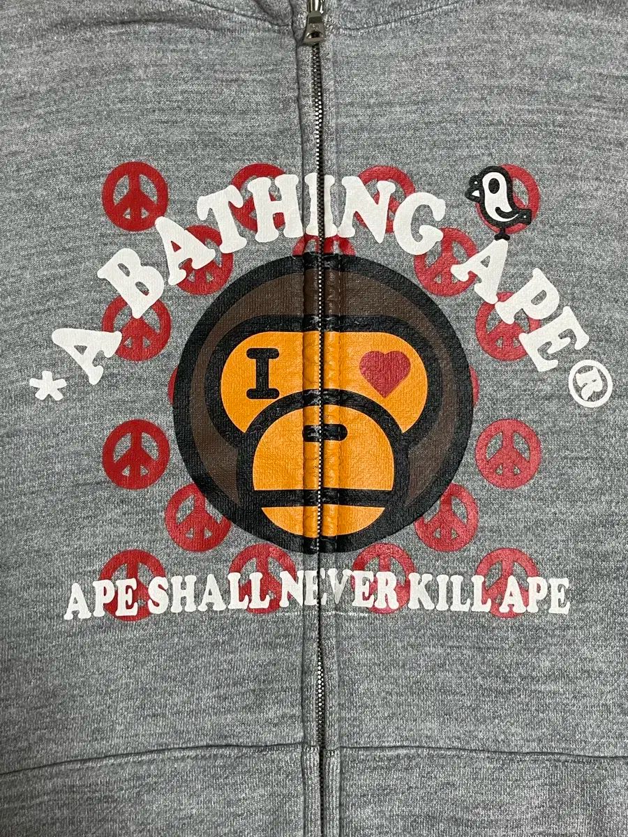 A BATHING APE アベイシングエイプ ベイビー マイロ ジップアップ フーディー グレー M