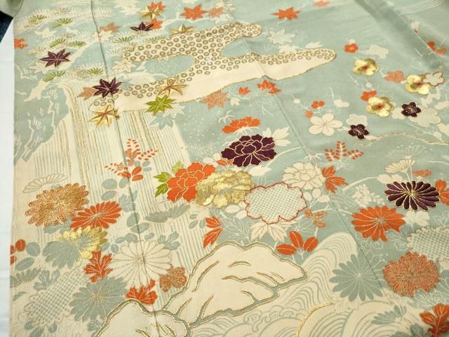 平和屋着物○訪問着 駒刺繍 花唐草文 金彩 正絹 逸品 CAAR1272hy