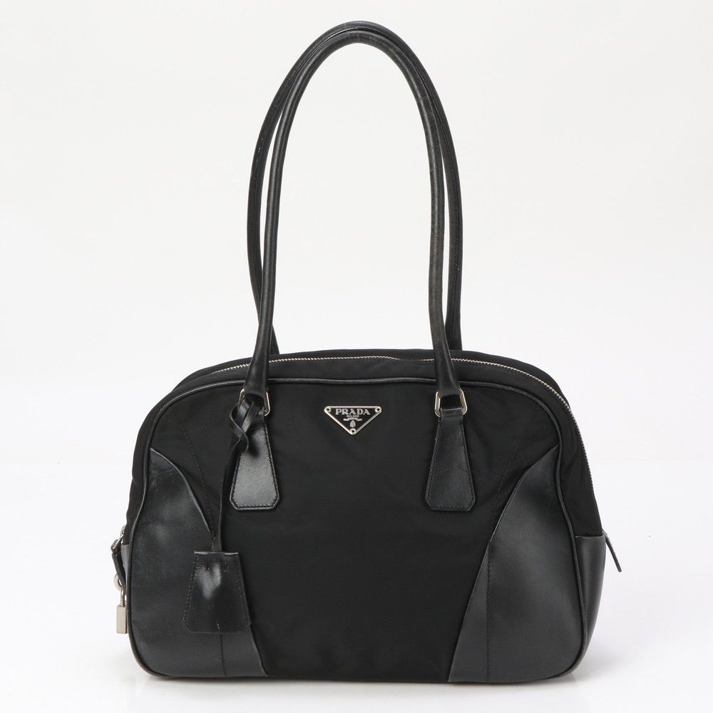 美品 プラダ テスート ナイロン レザー ボウリング バッグ ショルダー  