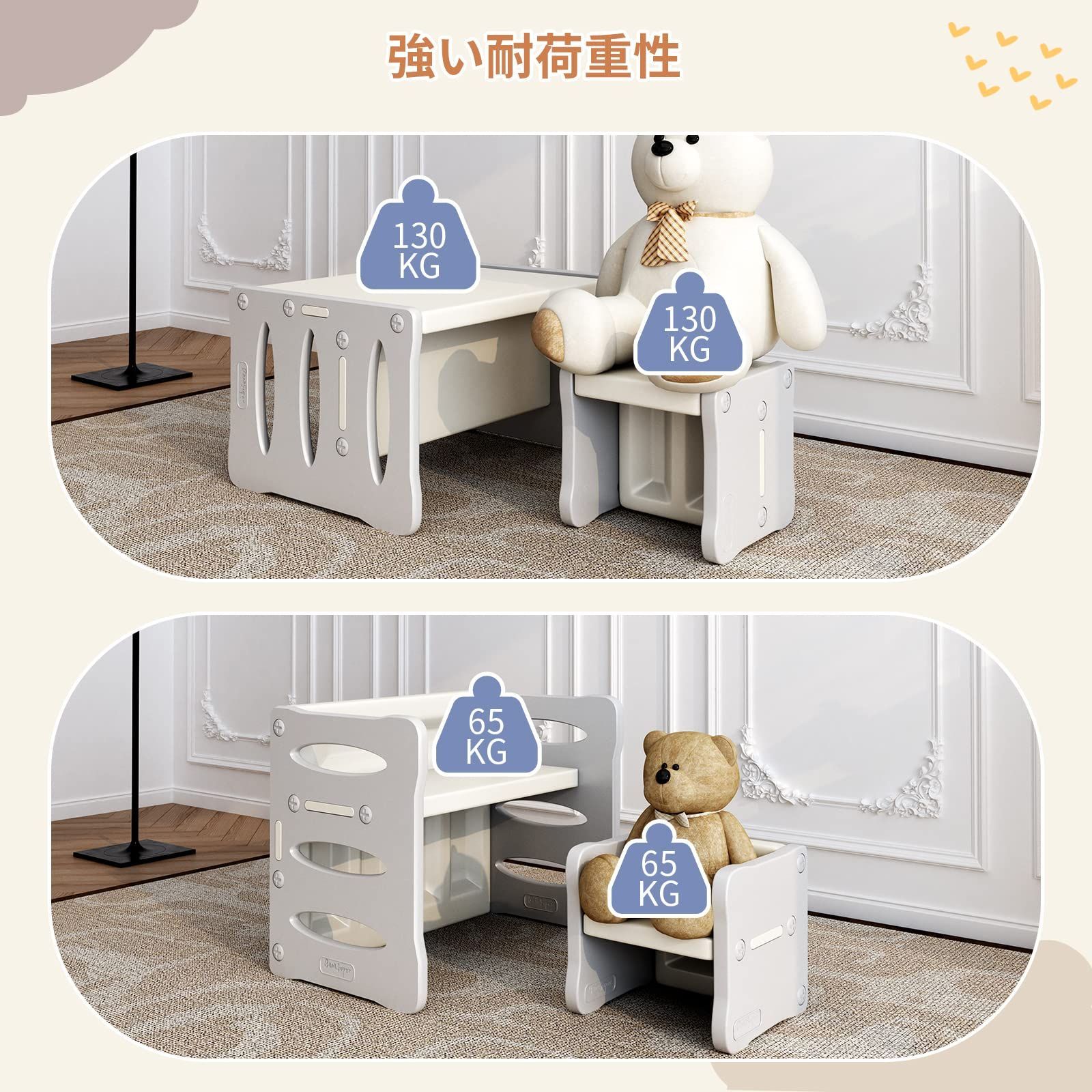 BanaSuper 子供用テーブルと椅子3点セット アクティビティ デスク チェア プラスチック 多機能 収納 家具 リビング学習/絵かき/ BanaSuper 子供用テーブルと椅子3点セット アクティビティ