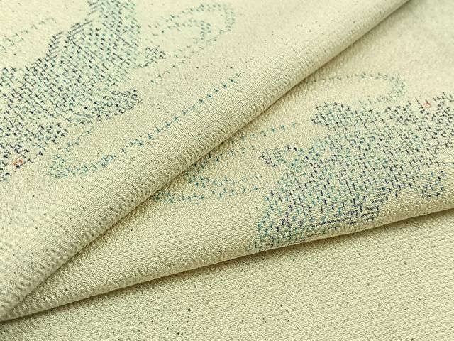 平和屋着物▽本塩沢 単衣 魚 正絹 AABC7519jh