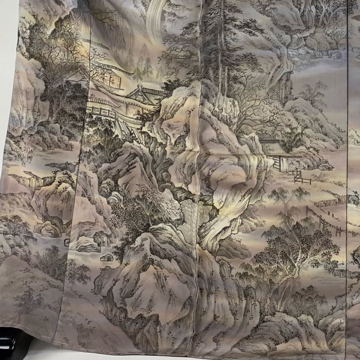 訪問着 身丈177cm 裄丈67.5cm 未仕立て 滝泰 仮絵羽 落款 風景 建物 灰  