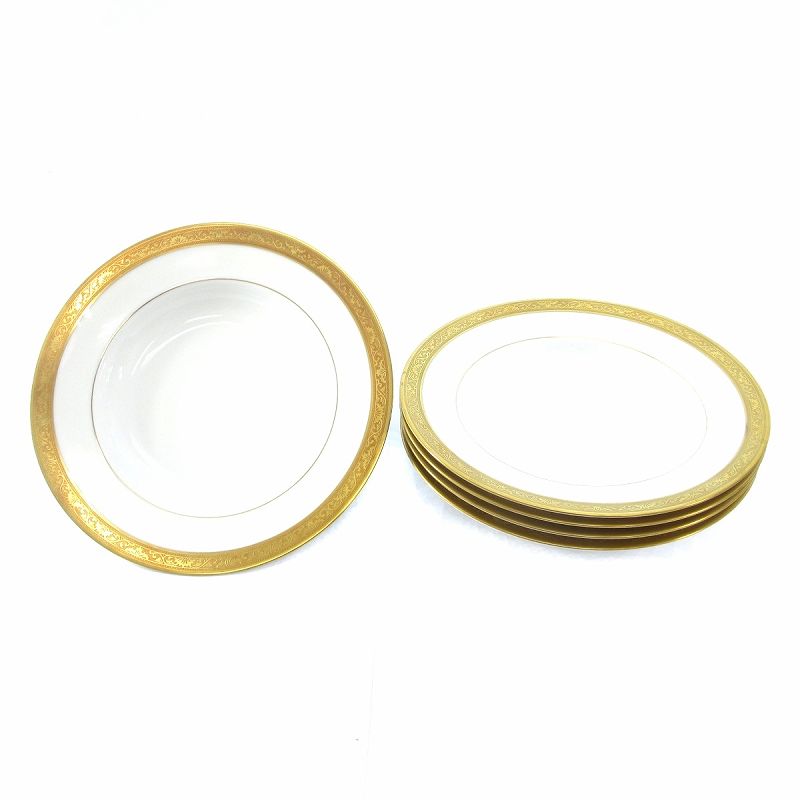 レイノー リモージュ Raynaud Limoges Ambassador G リムプレート ディープ スープ皿 深皿 陶器 5枚セット 金彩 フランス産 白 ホワイト ゴールド