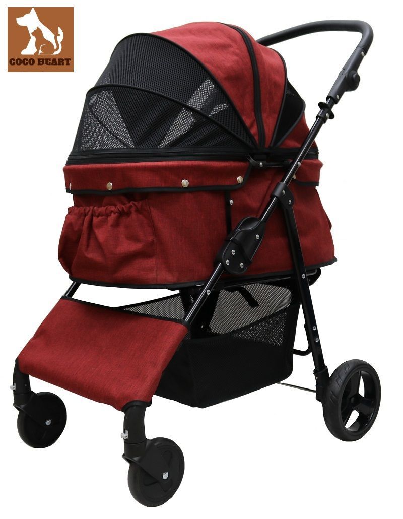 耐荷重30kg ココハート ４輪ペットカート|ペットバギー 甘えん坊バギーBIG ワインレッド 中型犬 多頭飼い
