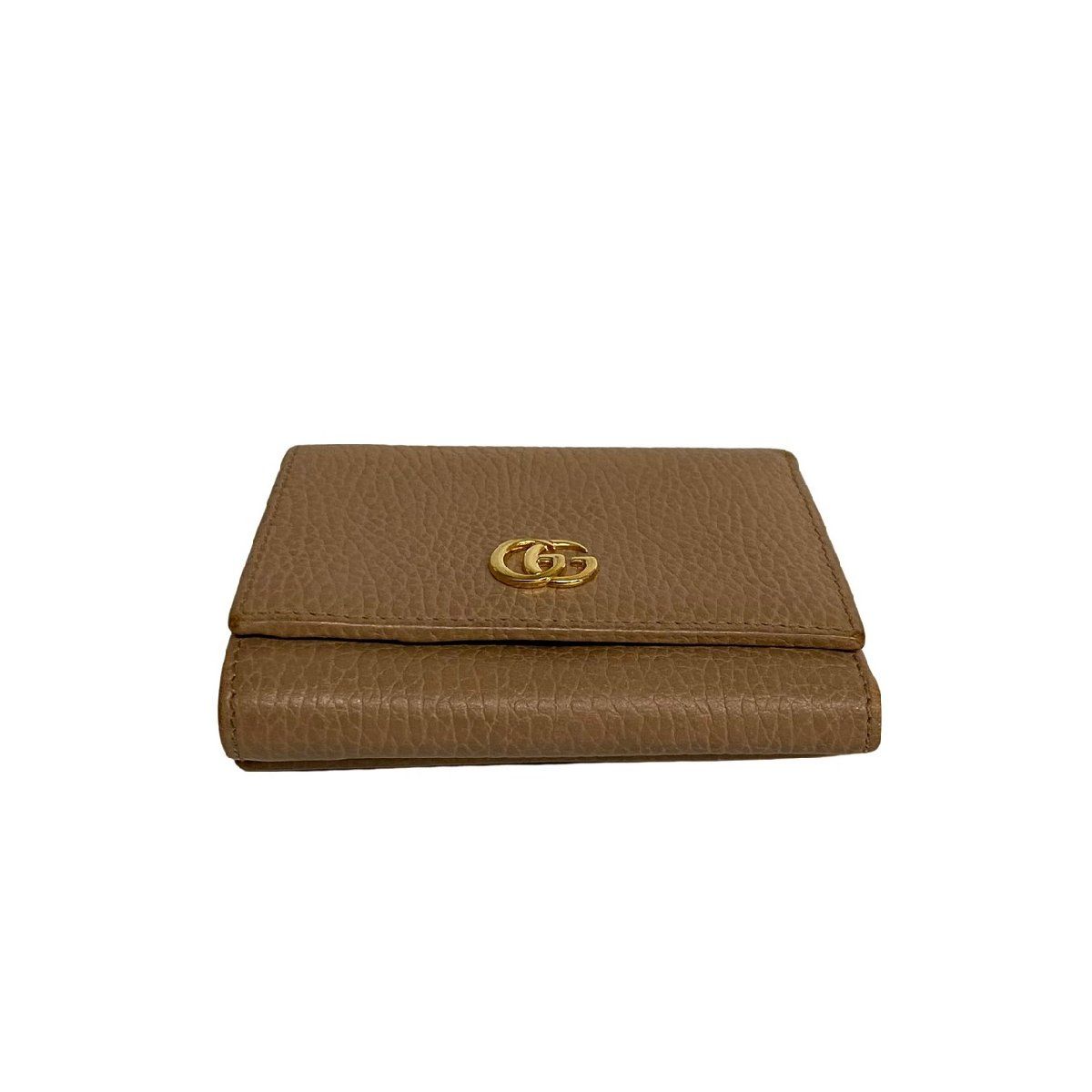 GUCCI品番美品 グッチ 三つ折り財布 コンパクトウォレット 黒 GG プチマーモント 財布