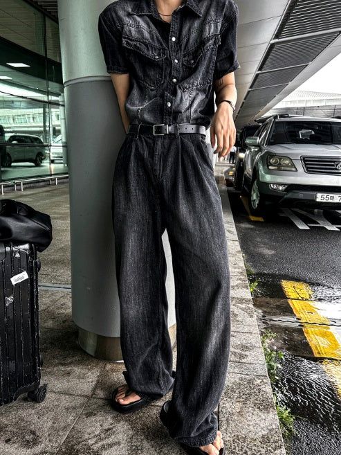 COSYHARU公式 クールウォッシングピンタックリネンデニムパンツ