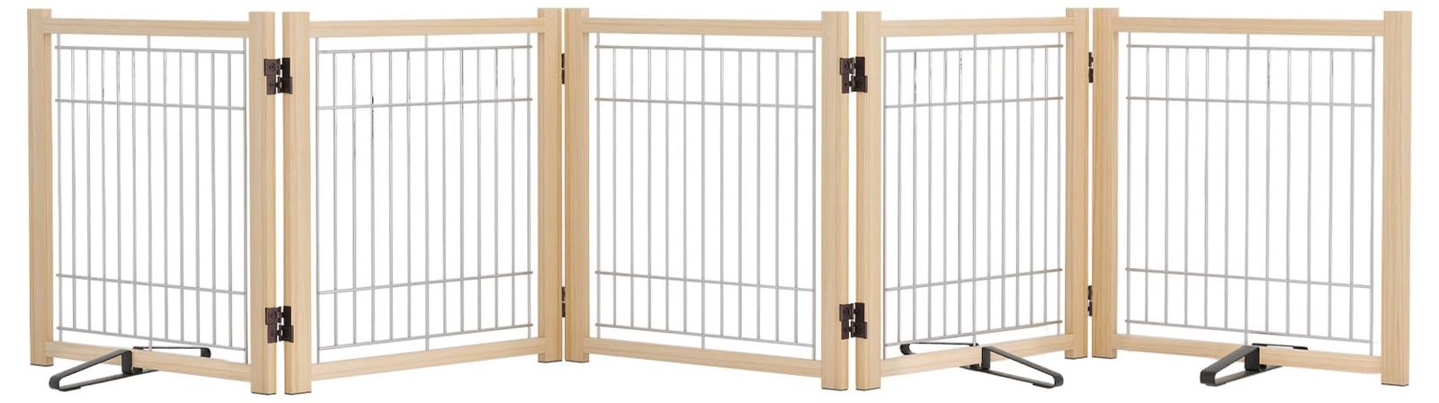 YOCAN ペットゲート ペットフェンス 高さ58cm 幅292cm 木製犬用ゲート 置くだけ 折りたたみ ついたて ペット 倒れない 飛び出し 脱走防止 中小型犬用 5枚パネル