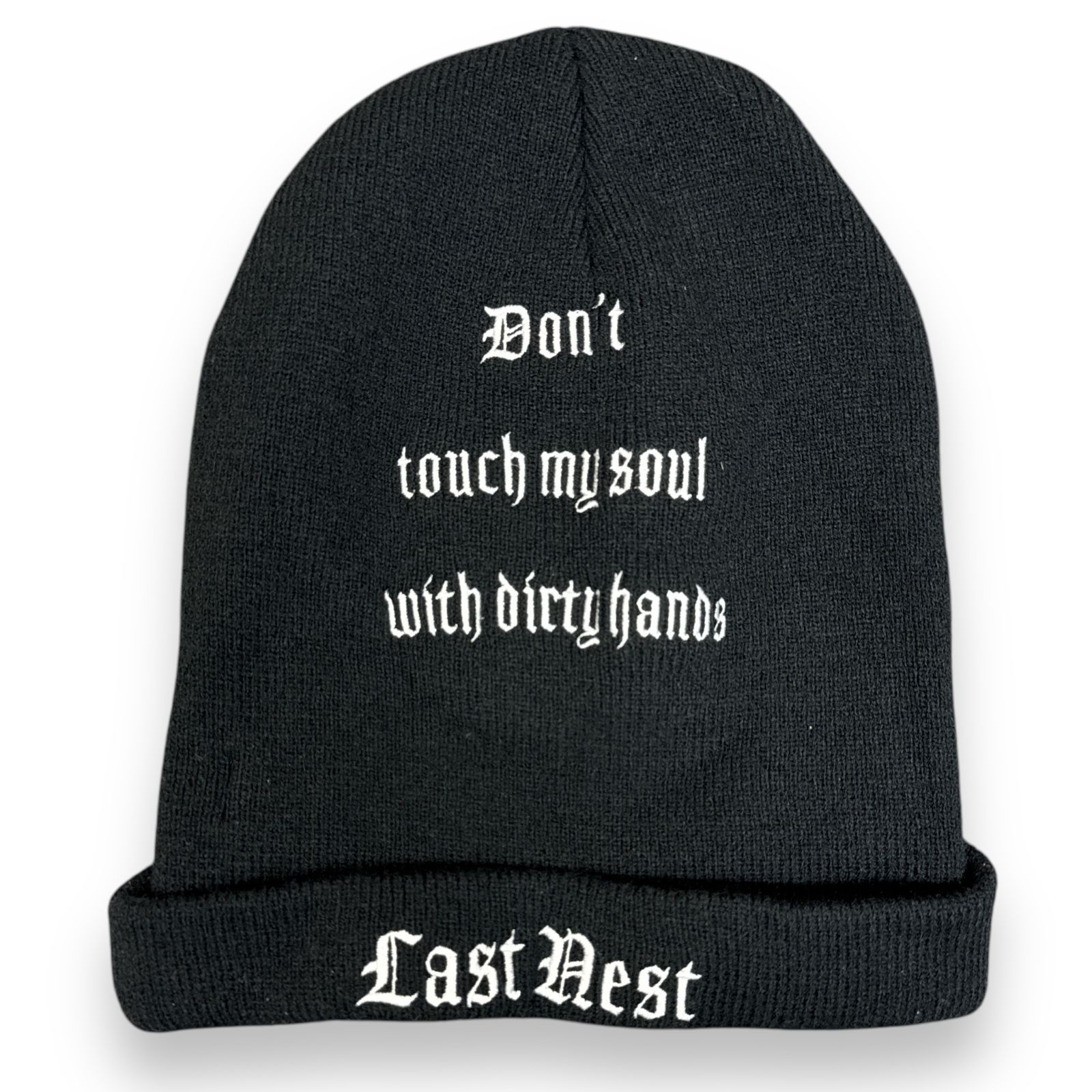 LAST NEST old english letter knit cap オールドイングリッシュ レター ニットキャップ 帽子 ビーニー ラストネスト  ブラック F  79849A3