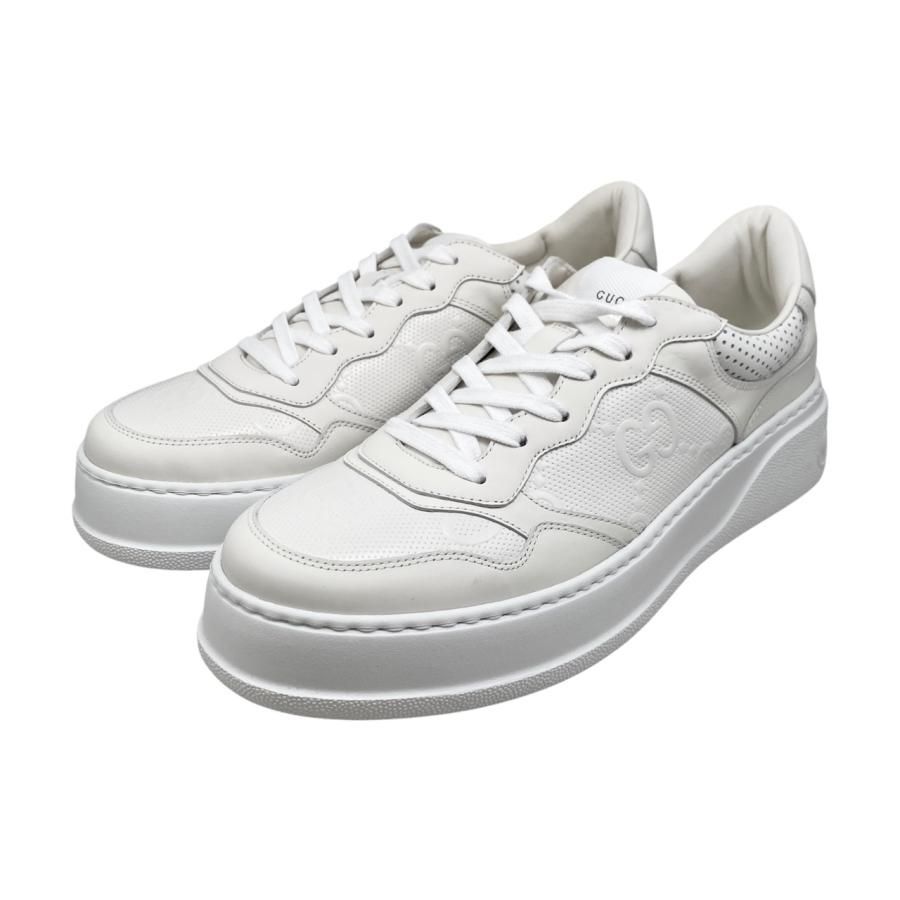 E4250 グッチ スニーカー GGエンボス ローカット 669582 9サイズ レザー ホワイト ベージュ GUCCI