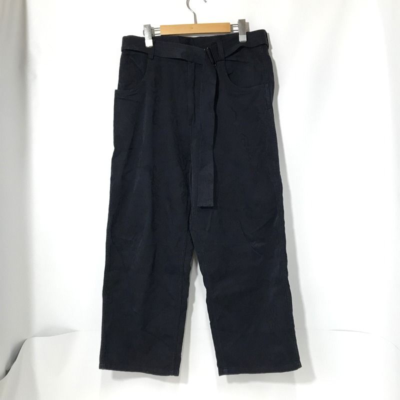 URU コットンジャガードパンツ 22FCJ03 COTTON JACQUARD BELTED PANTS ワイド ストレート  サイズ2 M相当 Dネイビー ウル ボトム A11321