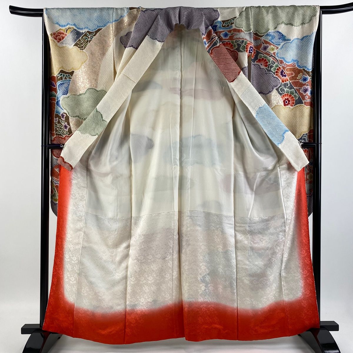 振袖　広衿　袷　金彩　裄長　ロング丈　裄67.5cm　丈162.5cm 振袖 身丈163.5cm 裄丈67.5cm L 袷 やまと 桧扇 菊 金糸 金彩 赤