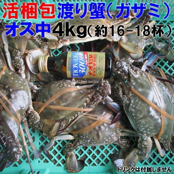 ワタリガニ 「オス中サイズ４ｋｇ」（約15-19杯） 渡り蟹 ガザミ  活発送