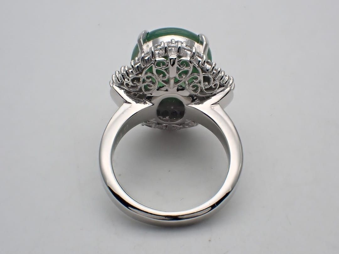 PT900 プラチナ ダイヤ取巻き ヒスイ リング D1.23ct 11号 14.85g 中古  