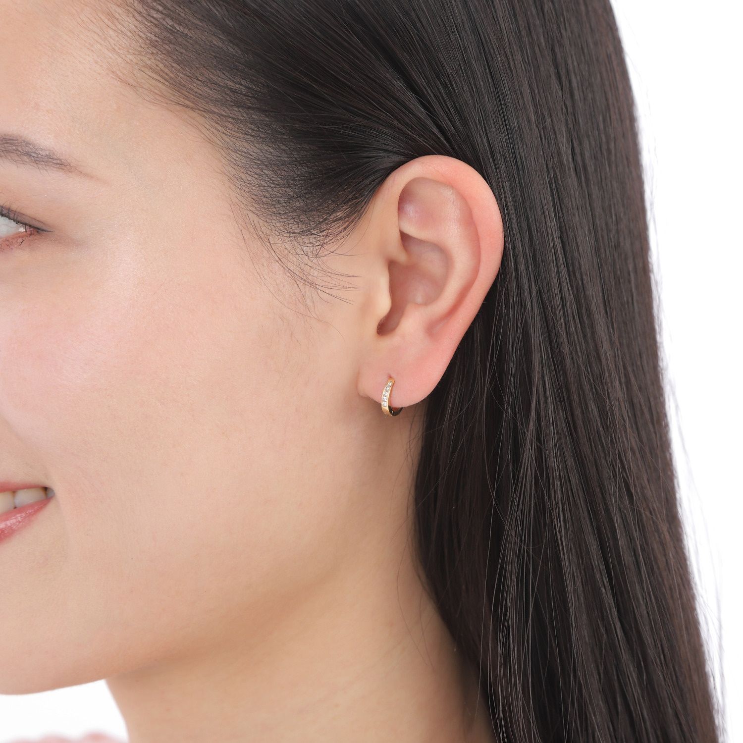 18金 フープピアス ダイヤモンド 0.1ct ゴールド 1.6×9.6mm メンズ  