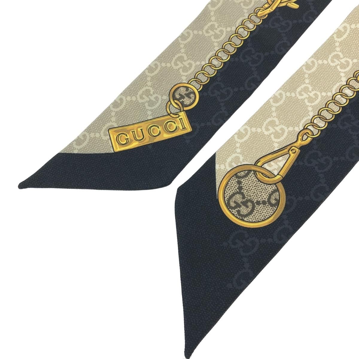 新品同様 GUCCI グッチ ネックボウ スカーフ 774819 ブラック/ベージュ