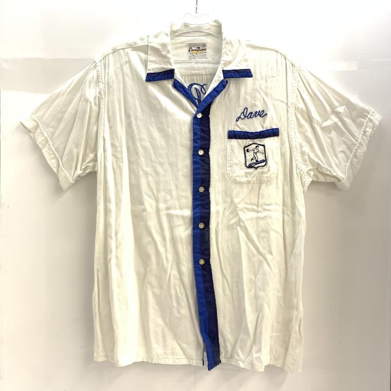 60s～ Crown Prince レーヨンボーリングシャツ L ホワイト チェーン刺繍 92